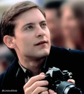 😀 Peter Parker Spider-Man photographer, camera, movie, spiderman, actor, tobey maguire telegram sticker