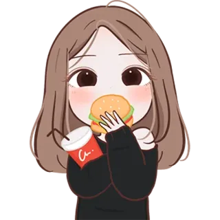 🍔 meisje, burger, eten, drankje, schattig, cartoon, eten telegram sticker