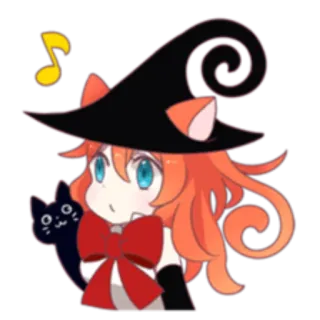 🎼 애니메이션, 마녀, 고양이, 귀여운, 주황색 머리 telegram sticker
