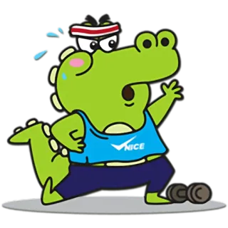 🏋 NICE crocodile, cartoon, exercise, fitness, workout, dumbbell, cute, green, animal telegram sticker