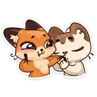 😗 renard, chat, animaux, dessin animé, mignon, autocollant telegram sticker