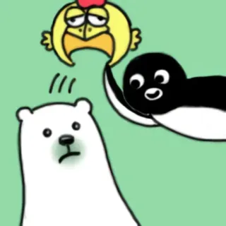🙋 Dessin animé, Pingouin, Ours, Poulet, Animaux telegram sticker