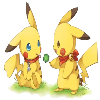 🍀 Pikachu Пикачу, Покемон, милый, мультфильм, животное, четырехлистный клевер telegram sticker