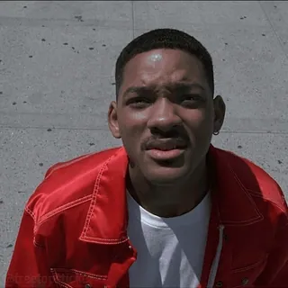 🙁 Will Smith @treeofjojtick portret, acteur, beroemdheid, persoon, man, rode jas telegram sticker