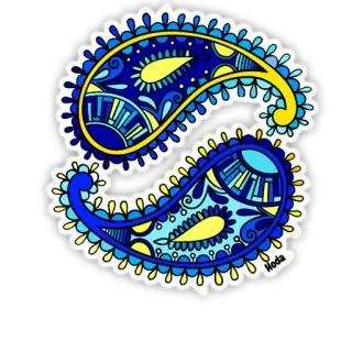 💙 Hoda Cachemir, Azul, Amarillo, Patrón, Adhesivo, Diseño, Ornamento whatsapp sticker