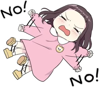 👎 NO! niña, enfadada, llorando, dibujos animados, rosa, molesta, berrinche whatsapp sticker
