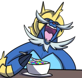 😄 pokemon, cereal, café da manhã, delphox telegram sticker