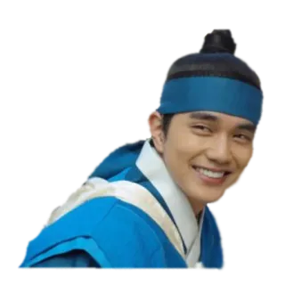 😁 uomo, sorriso, asiatico, blu, fascia, ritratto whatsapp sticker