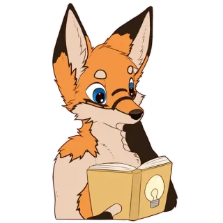 🦊 rubah, binatang, membaca, buku, bohlam, kartun telegram sticker