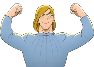 💪 Anime, Dessin animé, Musclé, Flexion, Personnage, Homme, Portrait telegram sticker