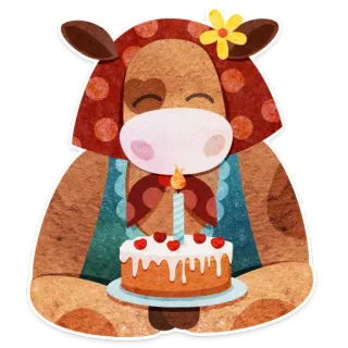 🎂 牛, ケーキ, 誕生日, 動物, 漫画, お祝い telegram sticker