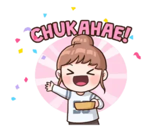 👍 CHUKAHAE! celebración, felicitaciones, feliz, dibujos animados, personaje, kawaii, lindo telegram sticker