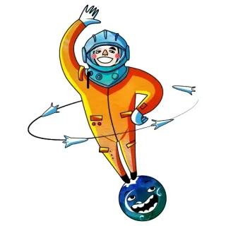 😐 astronaut, space, planet, illustration, cartoon, travel, adventure telegram sticker