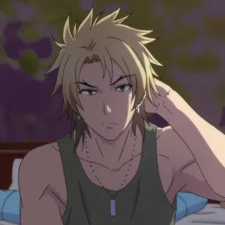 📉 Anime, Karakter, Pria, Rambut pirang, Tank top whatsapp sticker