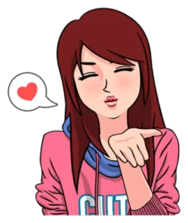 😘 CUTE Cartone animato, Carino, Ragazza, Bacio, Cuore, Anime whatsapp sticker