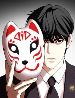 🎭 남자, 여우 가면, 정장, 아시아인, 캐릭터, 마스크, 초상화 telegram sticker