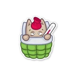 😥 malato, gatto, malattia, termometro, cartone animato, letto, carino, animale telegram sticker