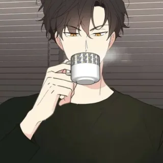 🐈‍⬛ Anime, Homme, Café, Boisson, Dessin animé, Portrait whatsapp sticker