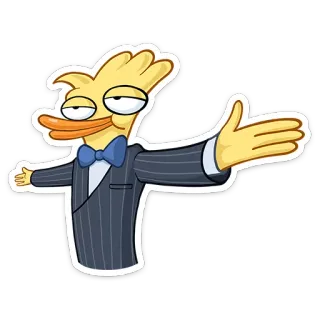 😎 pato, dibujo animado, formal, personaje, pajarita, gracioso, pegatina whatsapp sticker