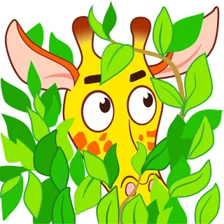 👀 ยีราฟ, สัตว์, ใบไม้, การ์ตูน, น่ารัก, ธรรมชาติ, ป่า telegram sticker