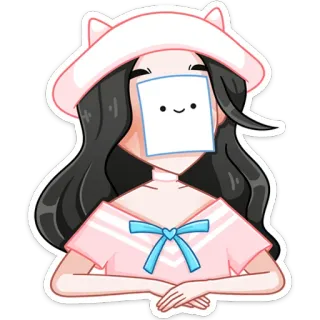 🙂 스티커, 만화, 귀여운, 카와이, 소녀, 분홍색, 모자 telegram sticker