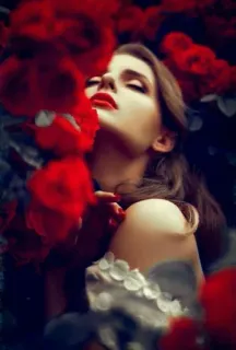 🎶 femme, portrait, roses, beauté, rouge à lèvres rouge telegram sticker