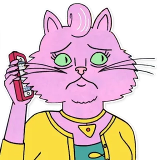 📱 Princess Carolyn BoJack Horseman кот, мультфильм, грустный, телефон, розовый, желтый, телевизор, BoJack Horseman telegram sticker