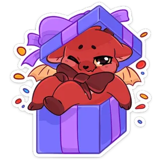 🎁 smok, prezent, słodki, zwierzę, kreskówka, skrzydlate stworzenie whatsapp sticker