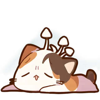 😶 gato, sonolento, cogumelo, fofo, animal, relaxado whatsapp sticker
