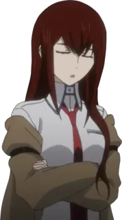 😑 Kurisu Makise Steins;Gate Anime, Mädchen, rote Haare, intellektuell, Laborkittel, Wissenschaftler telegram sticker