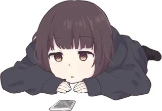 😐 Аниме, Девушка, Милая, Телефон, Лежащая, Меланхолия, Грустная telegram sticker