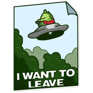 🚀 I WANT TO LEAVE Alieno, UFO, Spazio, Fuga, Lasciare, Cartone animato, Divertente telegram sticker
