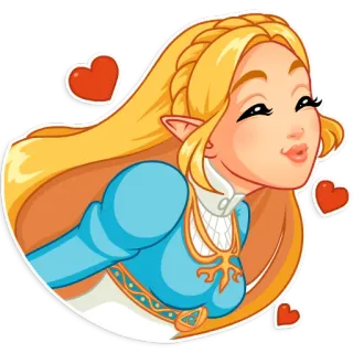🥰 Zelda The Legend of Zelda Зельда, блондинка, поцелуй, сердечки, эльф, принцесса telegram sticker