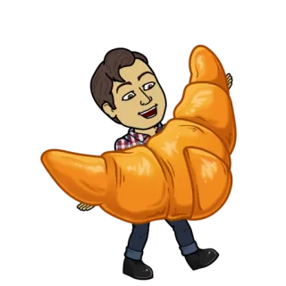 🥐 Bitmoji, desenho animado, homem, croissant, pão, comida telegram sticker