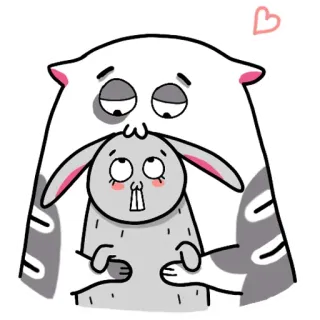 😘 แมว, กระต่าย, การ์ตูน, กอด, รัก, น่ารัก telegram sticker