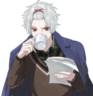 🤍 anime, man, coffee, intellectual, artist, character whatsapp sticker