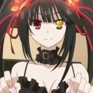 🙂 Kurumi Tokisaki Date A Live อนิเมะ, ผู้หญิง, โทคิซากิ, คุรุมิ, เดทอะไลฟ์, สีแดง, สีดำ whatsapp sticker