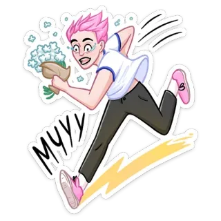 🏃‍♂️ MYYY Cartoon, Rennen, Pinke Haare, Aufregung, Person telegram sticker