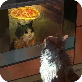 😞 cat, pizza, oven, reflection, cute, funny, food telegram sticker