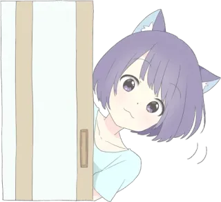 👀 anime, meisje, kattenoren, schattig, kawaii, deur, gluren telegram sticker