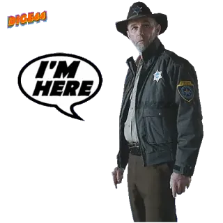 🙋‍♀️ I'M HERE Xerife, Jim Hopper, Stranger Things, Polícia, Chapéu, Jaqueta telegram sticker