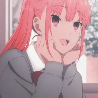 😃 anime meisje, roze haar, schattig, schooluniform, glimlach, manga telegram sticker