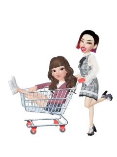 🤷‍♀ carrinho de compras, amigos, meninas, diversão, anime, carrinho, passeio whatsapp sticker