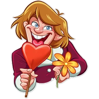 😛 amor, coração, flor, desenho animado, feliz, sorrindo telegram sticker