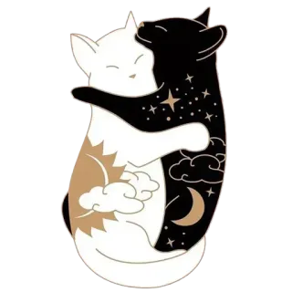 ☀ แมว, กอด, หยินหยาง, ดาว, พระจันทร์, เมฆ telegram sticker