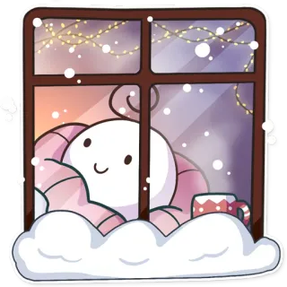❄ invierno, ventana, nieve, acogedor, dibujos animados, lindo, personaje, nevando whatsapp sticker