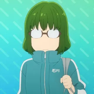 ✏️ 石川 Anime, Cabelo verde, Óculos, Personagem, Ishikawa telegram sticker