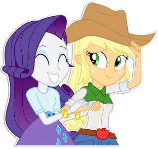😁 Rarity and Applejack My Little Pony amizade, desenho animado, animado, pônei, fofo, meninas telegram sticker