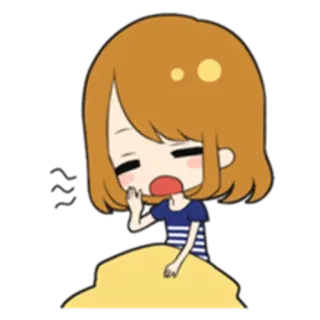 👧 bocejo, sonolento, menina, desenho animado, cansado, manhã, cama whatsapp sticker