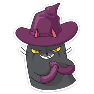 😈 bruja, gato, halloween, morado, dibujos animados, pegatina telegram sticker